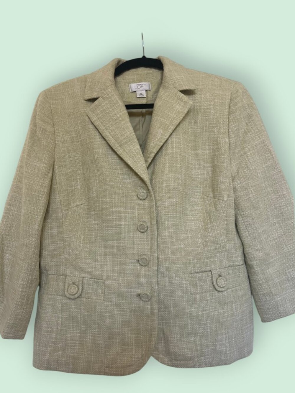 LOFT Ann Taylor Neutral Tweed Blazer Jacket with Back Belt Detail